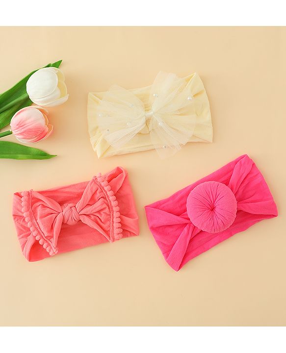 Babyhug Headbands With Bow Applique Pack of 3 - Multicolor
