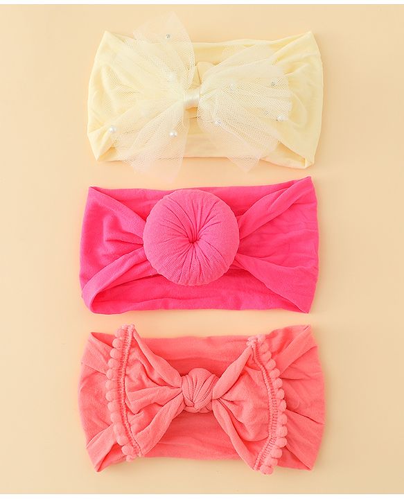 Babyhug Headbands With Bow Applique Pack of 3 - Multicolor