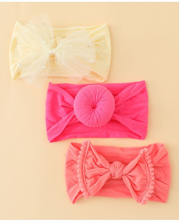 Babyhug Headbands With Bow Applique Pack of 3 - Multicolor