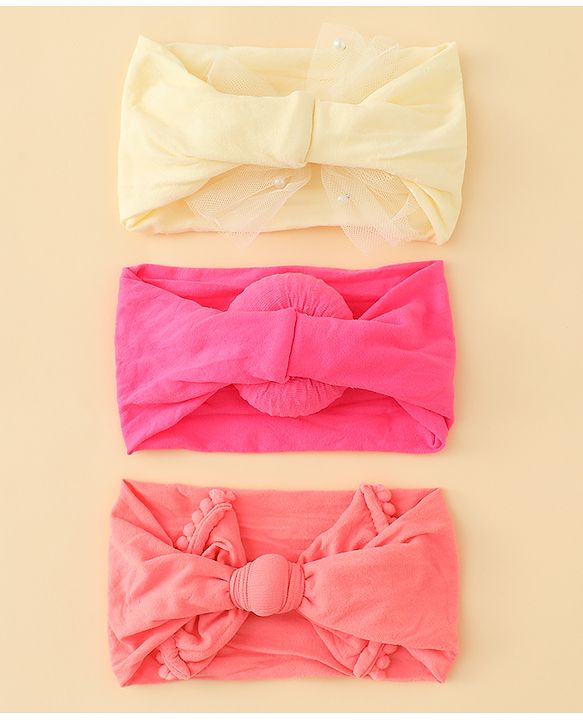 Babyhug Headbands With Bow Applique Pack of 3 - Multicolor