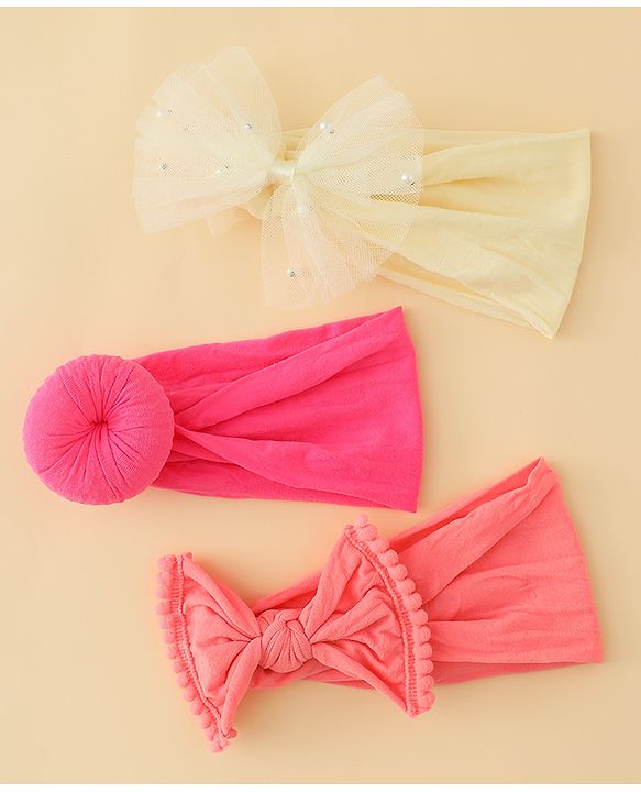 Babyhug Headbands With Bow Applique Pack of 3 - Multicolor