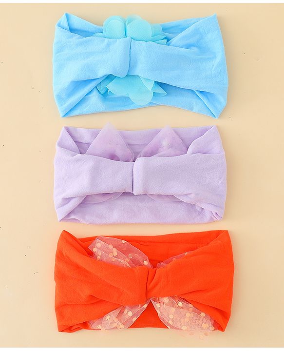 Babyhug Headbands  With Bow & Floral Applique Pack of 3-Red Light Blue & Plum