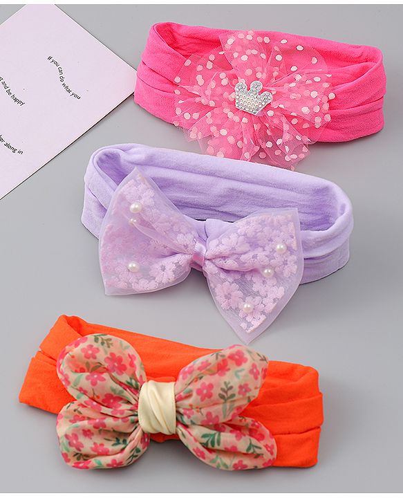 Babyhug Headbands With Bow Applique Pack of 3 - Multicolor