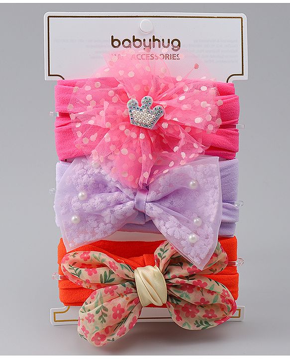 Babyhug Headbands With Bow Applique Pack of 3 - Multicolor