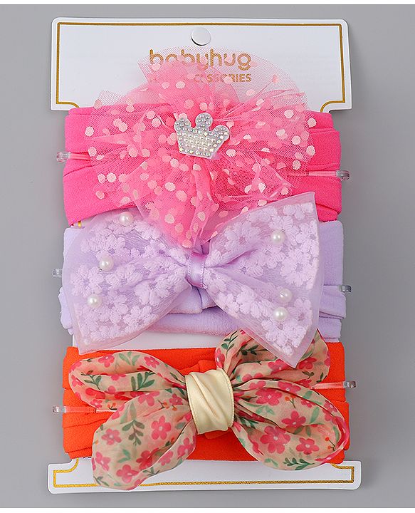 Babyhug Headbands With Bow Applique Pack of 3 - Multicolor