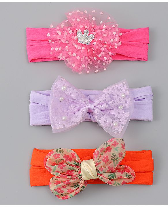 Babyhug Headbands With Bow Applique Pack of 3 - Multicolor