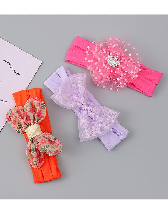 Babyhug Headbands With Bow Applique Pack of 3 - Multicolor