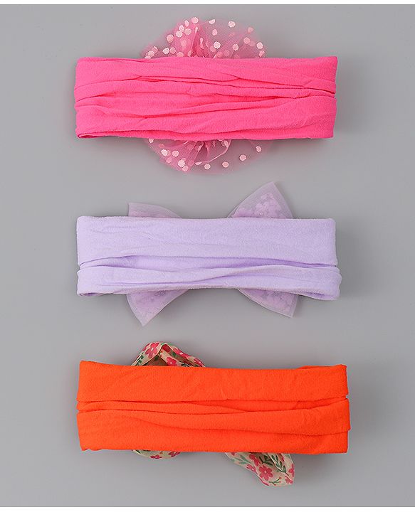 Babyhug Headbands With Bow Applique Pack of 3 - Multicolor