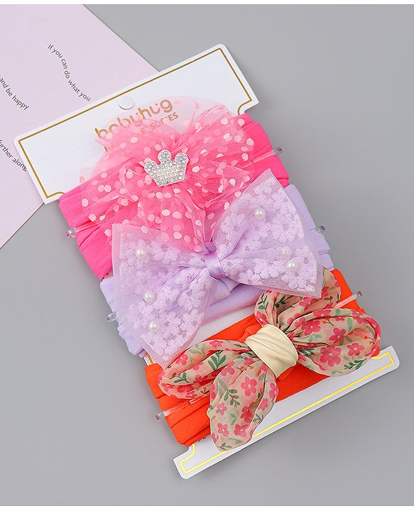 Babyhug Headbands With Bow Applique Pack of 3 - Multicolor