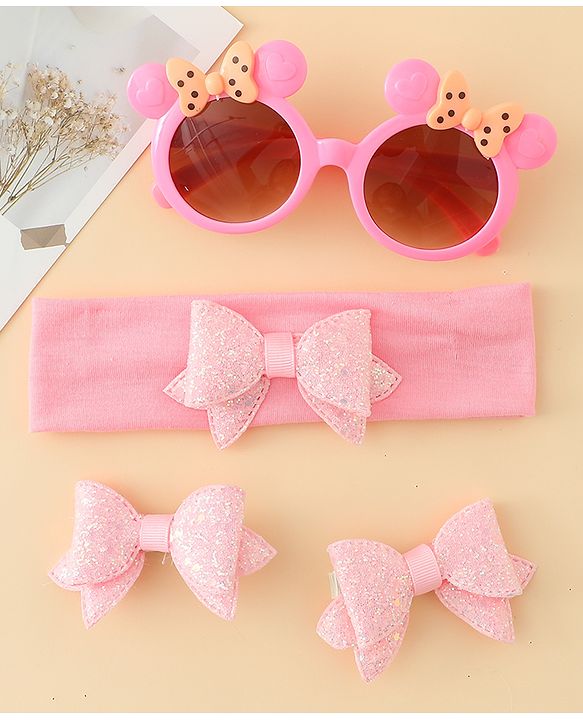 Babyhug Hair Accessories & Sunglasses Combo Set with Bow Applique - Pink