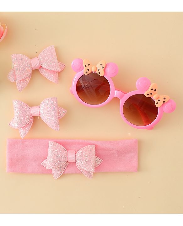 Babyhug Hair Accessories & Sunglasses Combo Set with Bow Applique - Pink