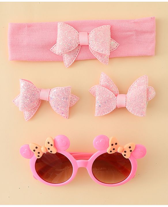 Babyhug Hair Accessories & Sunglasses Combo Set with Bow Applique - Pink