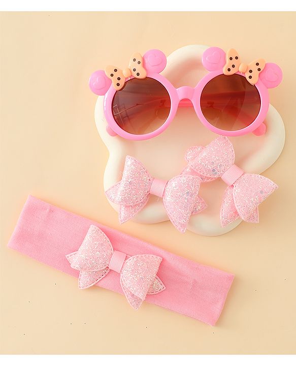 Babyhug Hair Accessories & Sunglasses Combo Set with Bow Applique - Pink