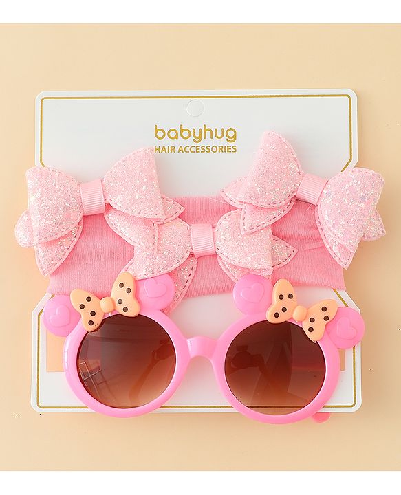 Babyhug Hair Accessories & Sunglasses Combo Set with Bow Applique - Pink