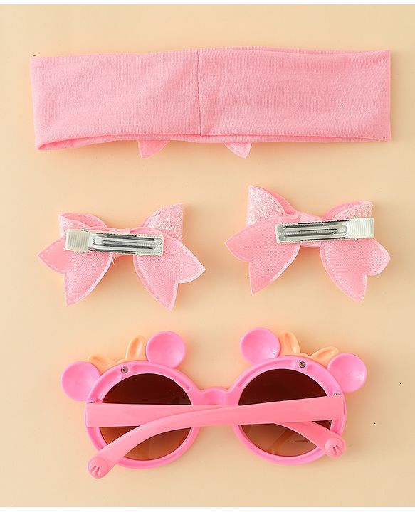 Babyhug Hair Accessories & Sunglasses Combo Set with Bow Applique - Pink