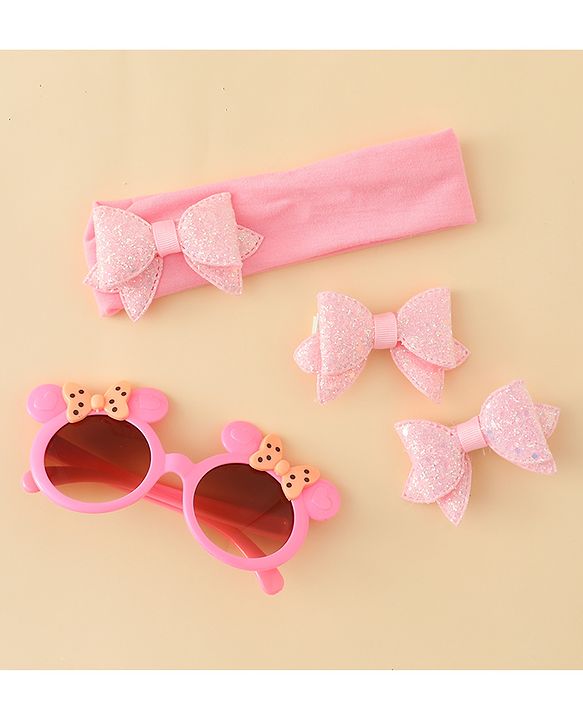 Babyhug Hair Accessories & Sunglasses Combo Set with Bow Applique - Pink