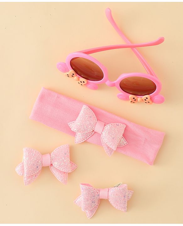 Babyhug Hair Accessories & Sunglasses Combo Set with Bow Applique - Pink