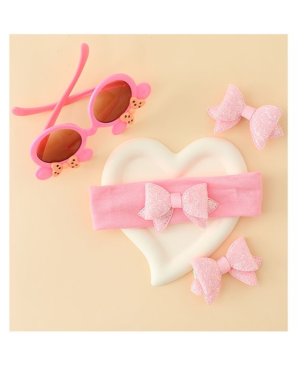 Babyhug Hair Accessories & Sunglasses Combo Set with Bow Applique - Pink