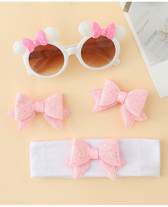 Babyhug Hair Accessories & Sunglasses Combo Set with Bow Applique - Pink