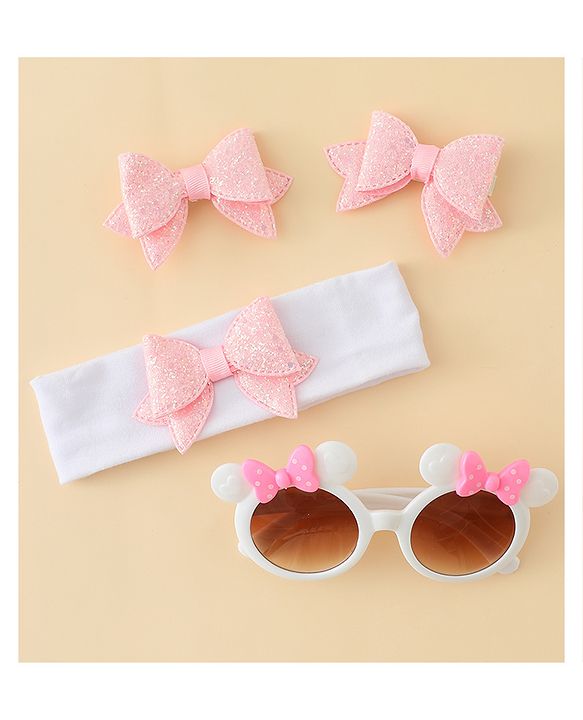 Babyhug Hair Accessories & Sunglasses Combo Set with Bow Applique - Pink