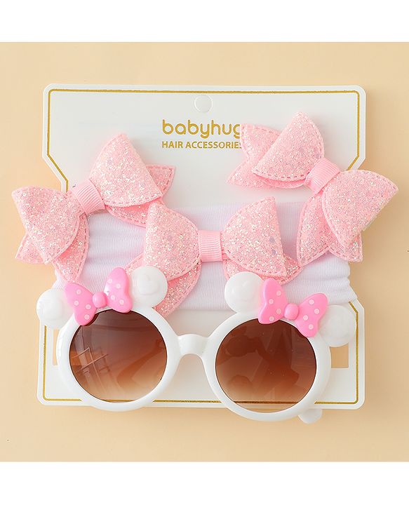 Babyhug Hair Accessories & Sunglasses Combo Set with Bow Applique - Pink