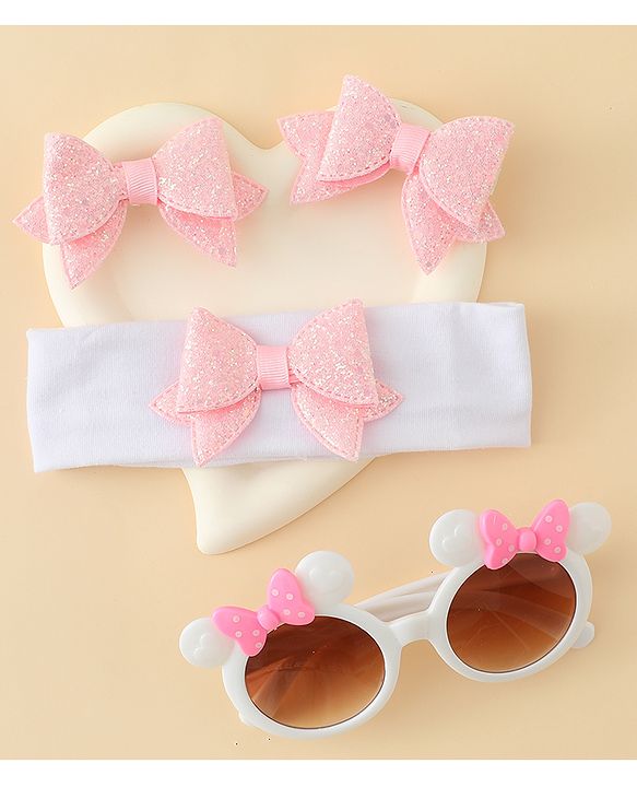 Babyhug Hair Accessories & Sunglasses Combo Set with Bow Applique - Pink