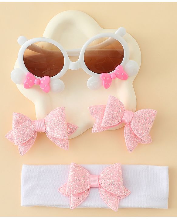 Babyhug Hair Accessories & Sunglasses Combo Set with Bow Applique - Pink