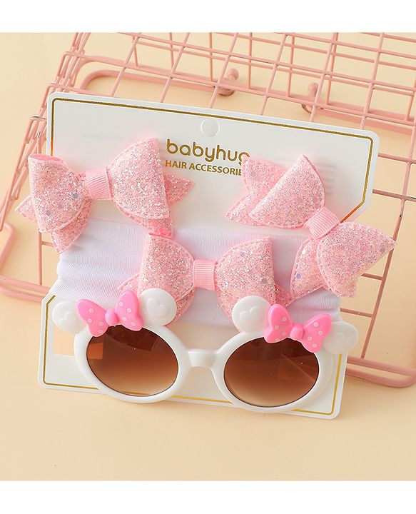 Babyhug Hair Accessories & Sunglasses Combo Set with Bow Applique - Pink