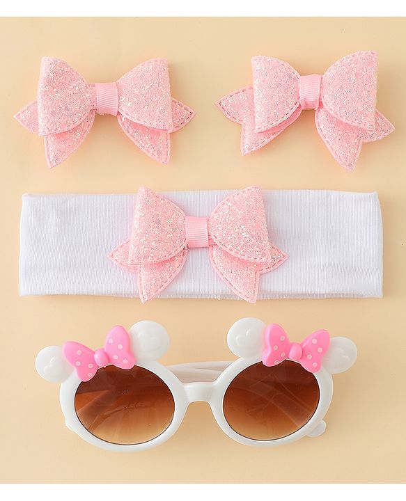 Babyhug Hair Accessories & Sunglasses Combo Set with Bow Applique - Pink