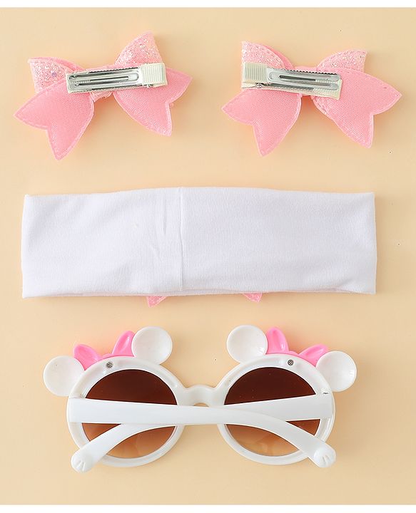 Babyhug Hair Accessories & Sunglasses Combo Set with Bow Applique - Pink
