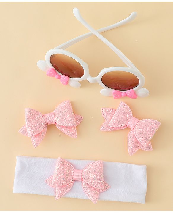 Babyhug Hair Accessories & Sunglasses Combo Set with Bow Applique - Pink