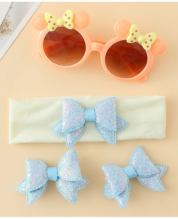 Babyhug Hair Accessories & Sunglasses Combo Set with Bow Applique - Pink
