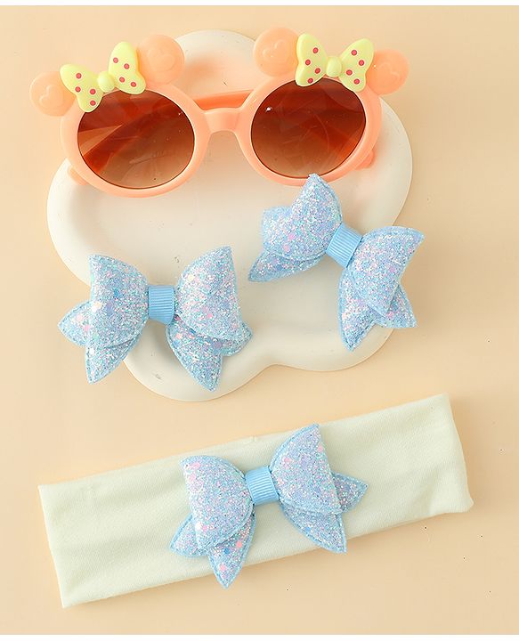 Babyhug Hair Accessories & Sunglasses Combo Set with Bow Applique - Pink