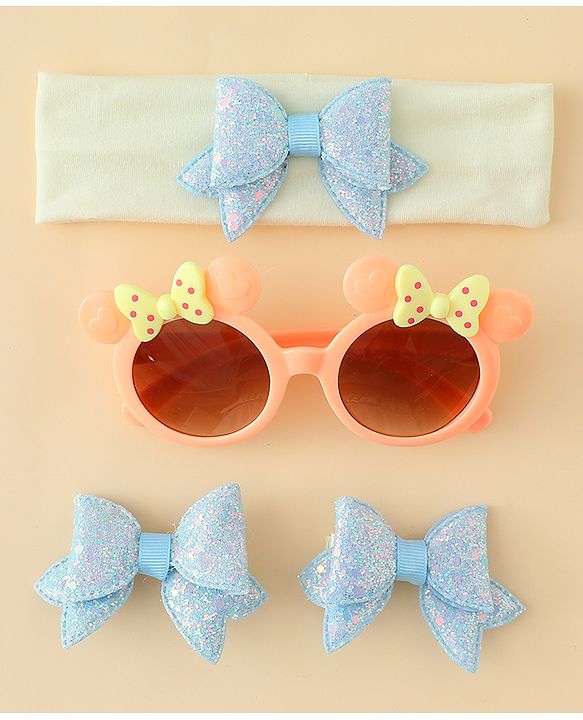 Babyhug Hair Accessories & Sunglasses Combo Set with Bow Applique - Pink