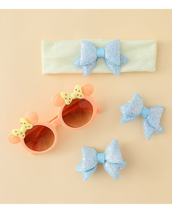 Babyhug Hair Accessories & Sunglasses Combo Set with Bow Applique - Pink