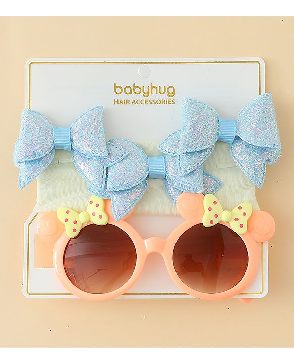 Babyhug Hair Accessories & Sunglasses Combo Set with Bow Applique - Pink