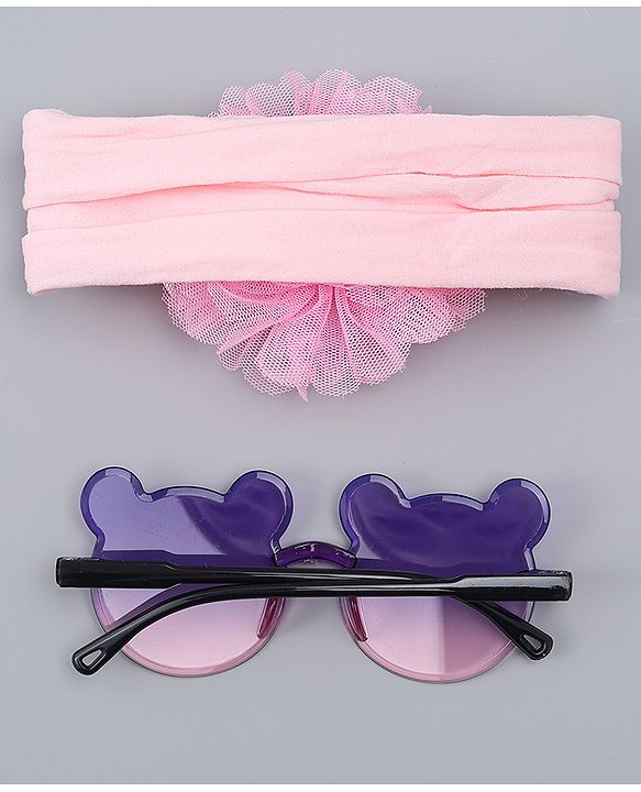 Babyhug Headband with Floral Applique  & Sunglasses Combo Set- Pink & Purple