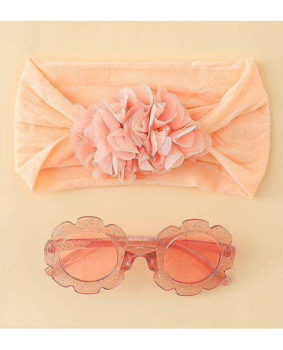 Babyhug Free Size Headband & Sunglasses Combo Set with Floral Applique - Pink & Peach