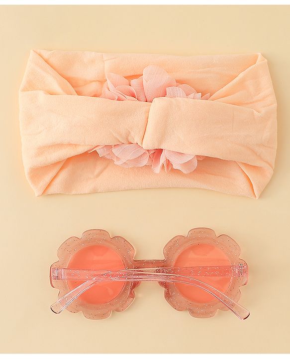 Babyhug Free Size Headband & Sunglasses Combo Set with Floral Applique - Pink & Peach