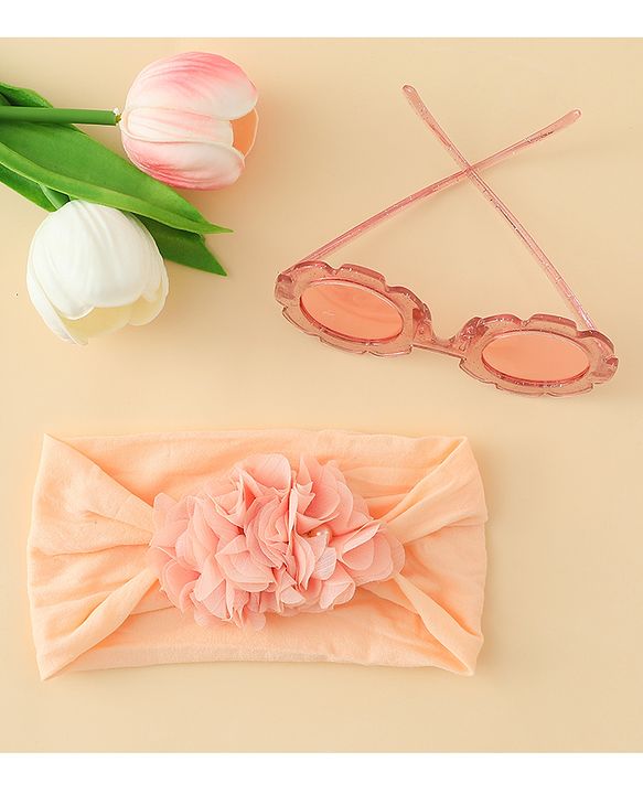 Babyhug Free Size Headband & Sunglasses Combo Set with Floral Applique - Pink & Peach