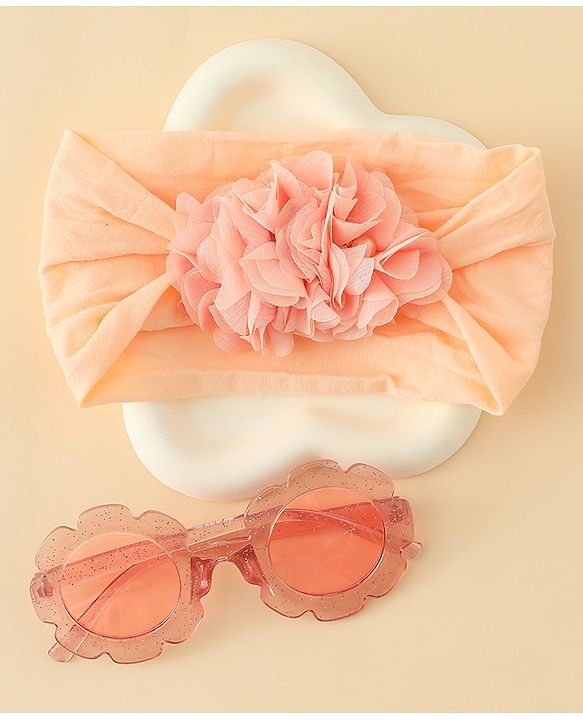 Babyhug Free Size Headband & Sunglasses Combo Set with Floral Applique - Pink & Peach