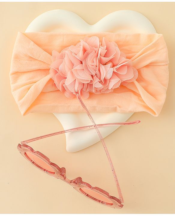 Babyhug Free Size Headband & Sunglasses Combo Set with Floral Applique - Pink & Peach
