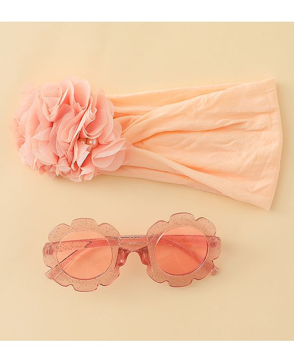 Babyhug Free Size Headband & Sunglasses Combo Set with Floral Applique - Pink & Peach