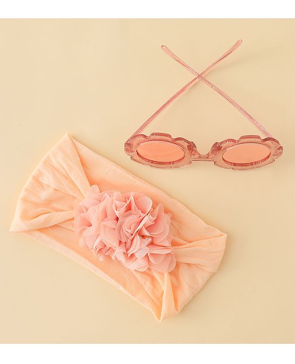 Babyhug Free Size Headband & Sunglasses Combo Set with Floral Applique - Pink & Peach