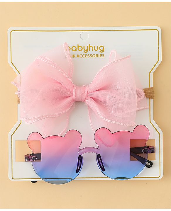 Babyhug Headband with Bow Applique  & Sunglasses Combo Set- Pink & Blue