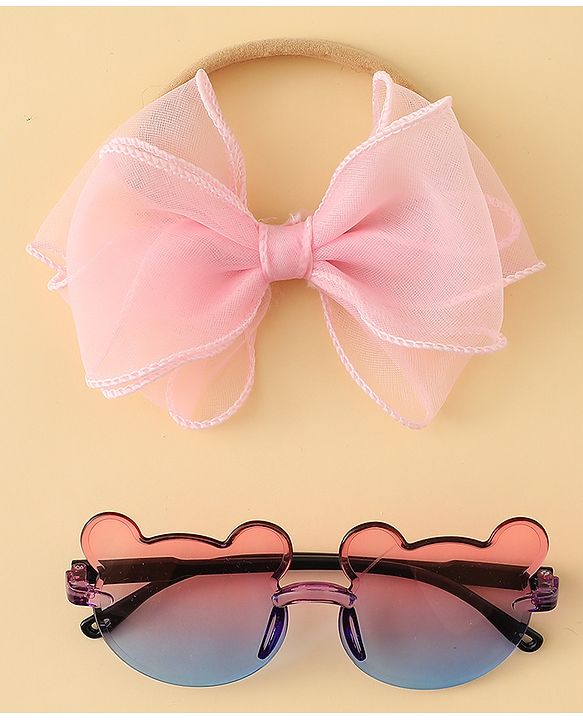 Babyhug Headband with Bow Applique  & Sunglasses Combo Set- Pink & Blue