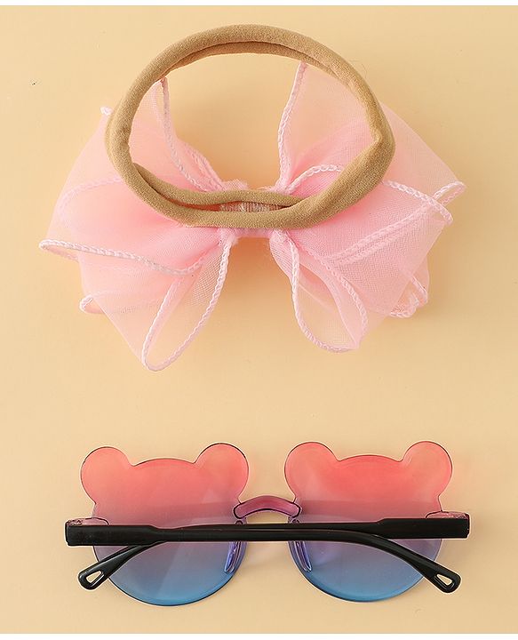 Babyhug Headband with Bow Applique  & Sunglasses Combo Set- Pink & Blue