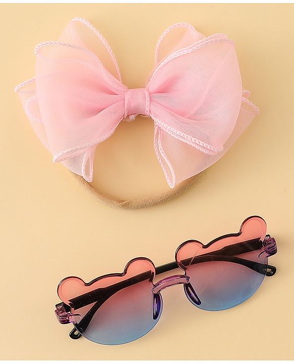 Babyhug Headband with Bow Applique  & Sunglasses Combo Set- Pink & Blue