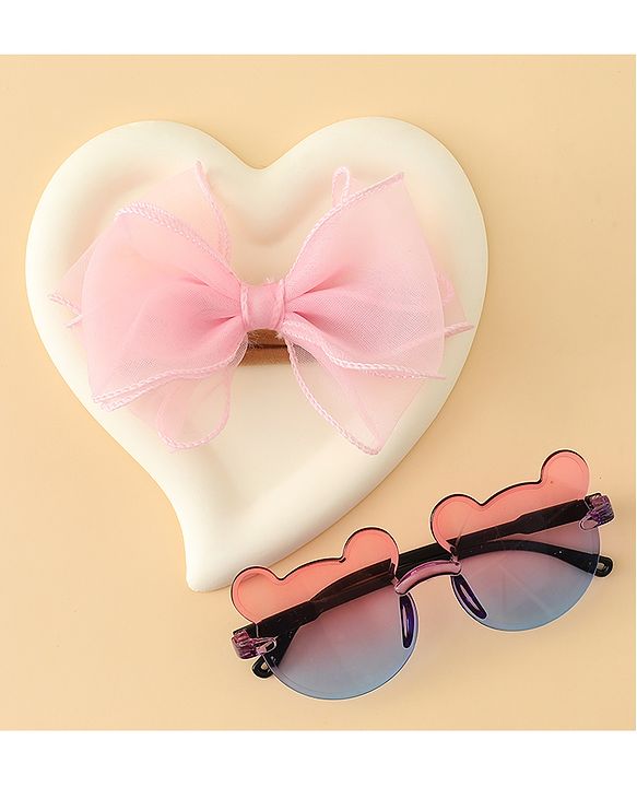 Babyhug Headband with Bow Applique  & Sunglasses Combo Set- Pink & Blue