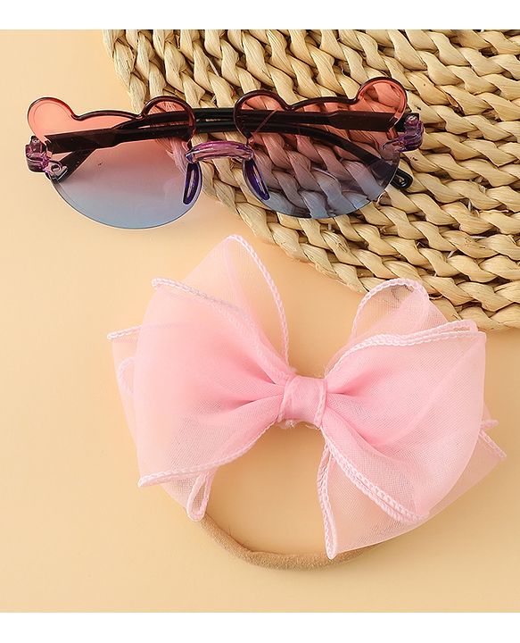 Babyhug Headband with Bow Applique  & Sunglasses Combo Set- Pink & Blue